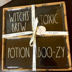 Rae Dunn Black Coaster Set Toxic, Potion, Witches Brew, & Boo-zy